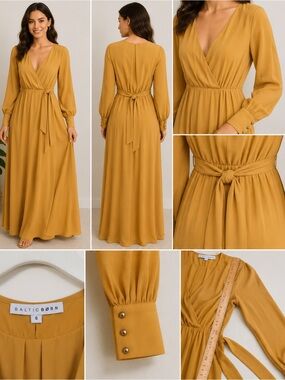 Baltic Born Mustard Yellow Long Sleeve Maxi Wrap Dress
